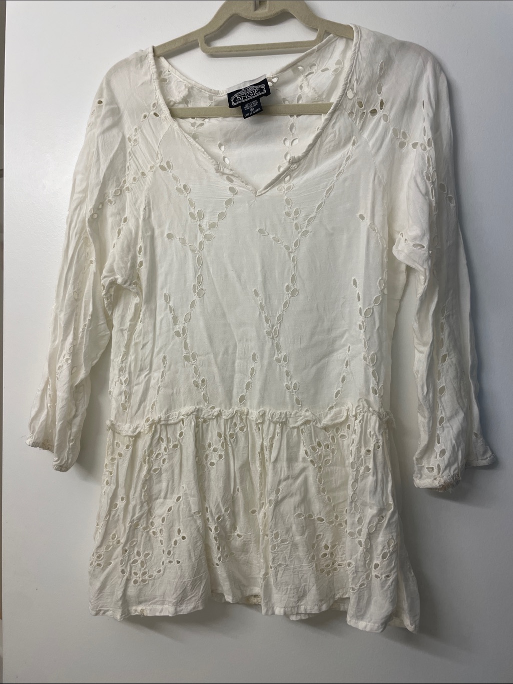 Angel White Eyelet V-Neck Peasant Blouse